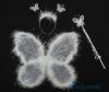Карнавальные крылья бабочки с пухом, крылья Мухи-Цокотухи, крылья белого мотылька, крылья волшебного Эльфа, в наборе: ободок, волшебная палочка и крылья 39 см, цвет БЕЛЫЙ, артикул Е91186, Snowmen.    Карнавальные крылья бабочки с пухом, крылья волшеб